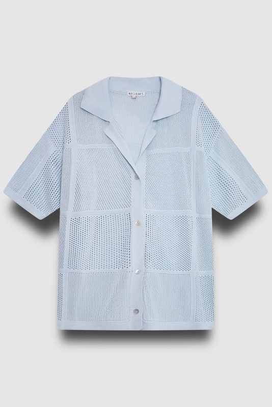 Рубашка вязаная ажурная на пуговицах, голубой