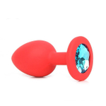 Средняя красная пробка с голубым кристаллом ONJOY Silicone Collection (Цвет: красный с голубым)