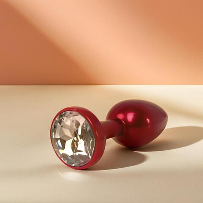 Анальная пробка металлическая красная с белым кристаллом Fantasy Toys (S)