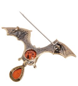 AM- 923 Брошь «Летучая мышь» (латунь, янтарь)