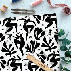 Ткань дюспо танец женщин и кораллы на белом фоне