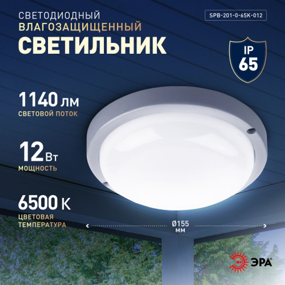 Светильник ЖКХ светодиодный ЭРА SPB-201-0-65K-012 IP65 12Вт 6500К D155 круглый