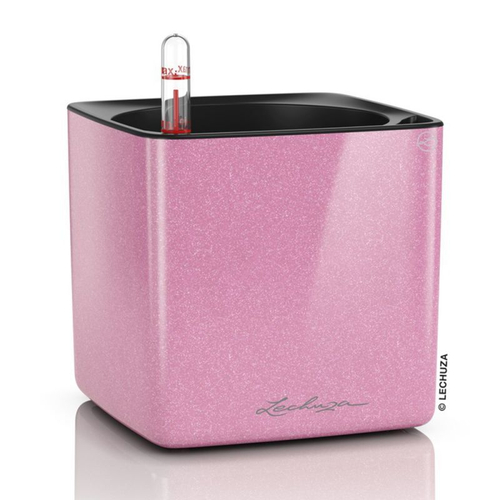 Кашпо Lechuza "Cube Glossy Complete sweet candy high gloss glitter" (пластик), 14x14xH14 см