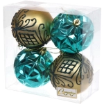 Новогодние шары 7 см (набор 4 шт) «Симфония леса», лазурно-голубой/золото