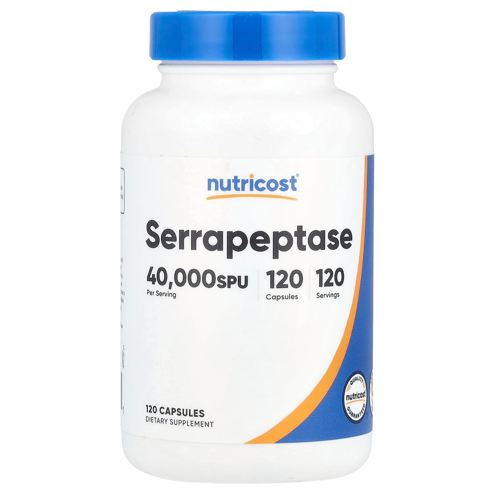 Nutricost, Серрапептаза, 20 мг (40 000 SPU), 120 капсул