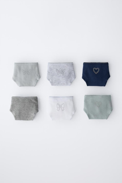 ZARA НАБОР ИЗ ШЕСТИ ТРУСОВ СО СТРАЗАМИ РАЗНОЙ ФОРМЫ, РАЗНОЦВЕТНЫЙ