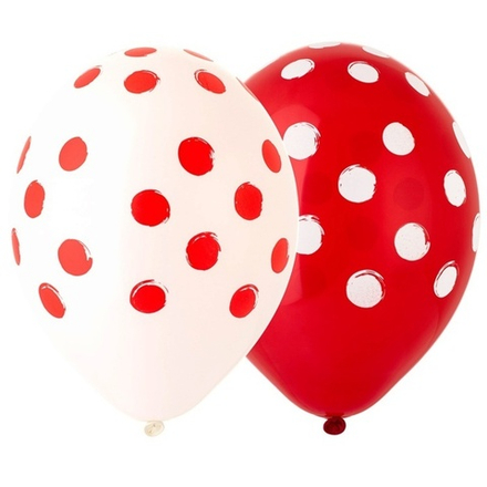 Воздушные шары Belbal с рисунком Горошек Арт красный-белый, 25 шт. размер 14" #1103-2300