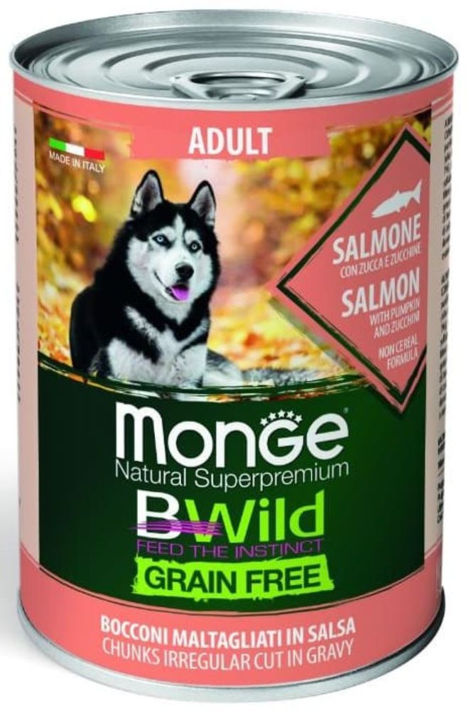 Monge Dog BWild Grainfree ADULT 400г консервы из лосося с тыквой и кабачками Monge Dog BWild Grainfree ADULT 400г консервы из лосося с тыквой и кабачками