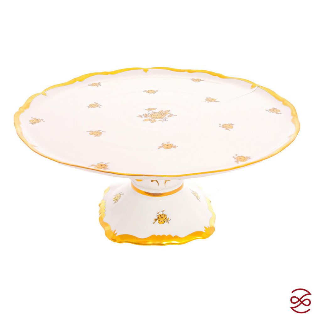 Тарелка для торта на ножке Queen's Crown Золотая роза 30 см