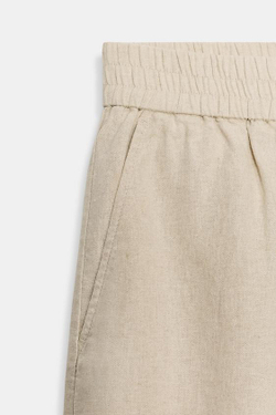 ZARA БЕРМУДЫ ИЗ СМЕСОВОГО ЛЬНА С ЭЛАСТИЧНЫМ ПОЯСОМ, СВЕТЛО-БЕЖЕВЫЙ