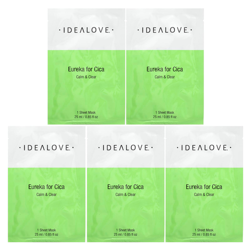 Idealove, Eureka for Cica, 5 тканевых косметических масок, 25 мл (0,85 жидк. унции) каждая