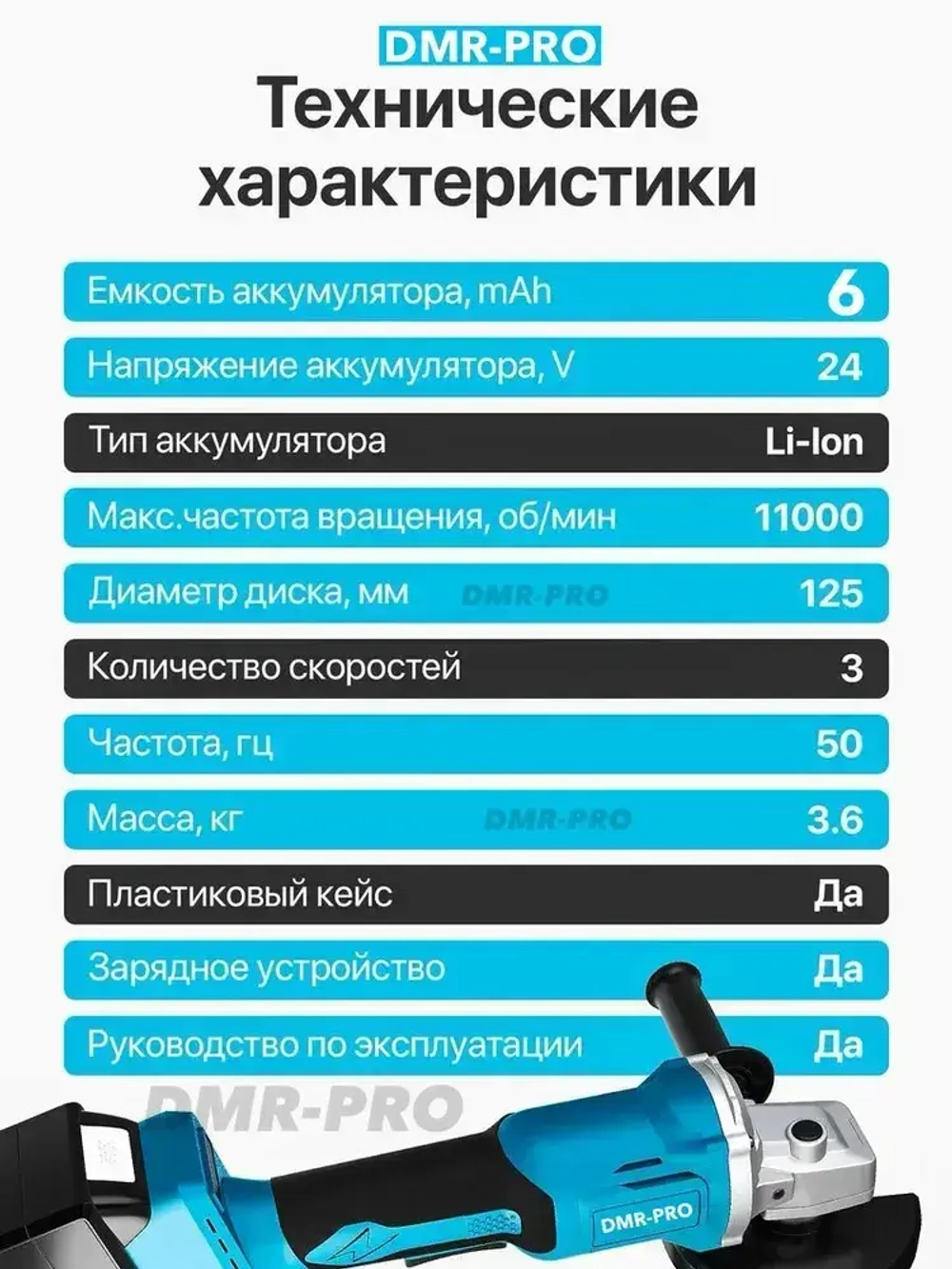 Болгарка Аккумуляторная / УШМ 125 мм аккумуляторная DMR-PRO в кейсе + 2 акб