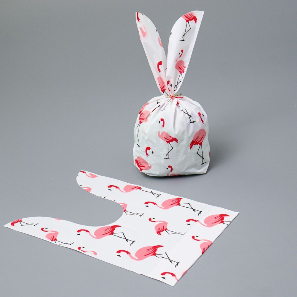 Мешок подар. ПВХ с ушами 13*22см "Фламинго" 50шт/уп