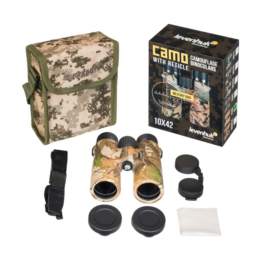 Бинокль Levenhuk Camo Pine 10x42 с сеткой - Комплект поставки