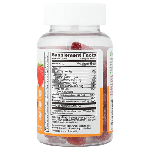 Lifeable, комплекс витаминов группы B и витамин C для детей, со вкусом клубники, 60 жевательных таблеток