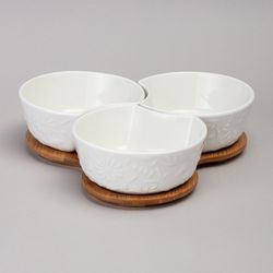 МЕНАЖНИЦА 3 СЕКЦИИ LEFARD "FLOWERS STORY" НА ДЕРЕВ. ПОДСТАВКЕ 22*22*6 СМ 250 МЛ