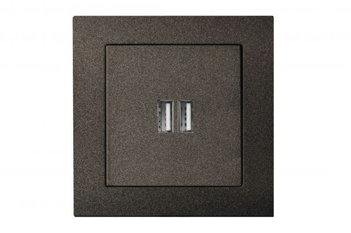 Розетка USB Двойная для Зарядки УМНАЯ 5V(3,4А) Антрацит LIREGUS EPSILON