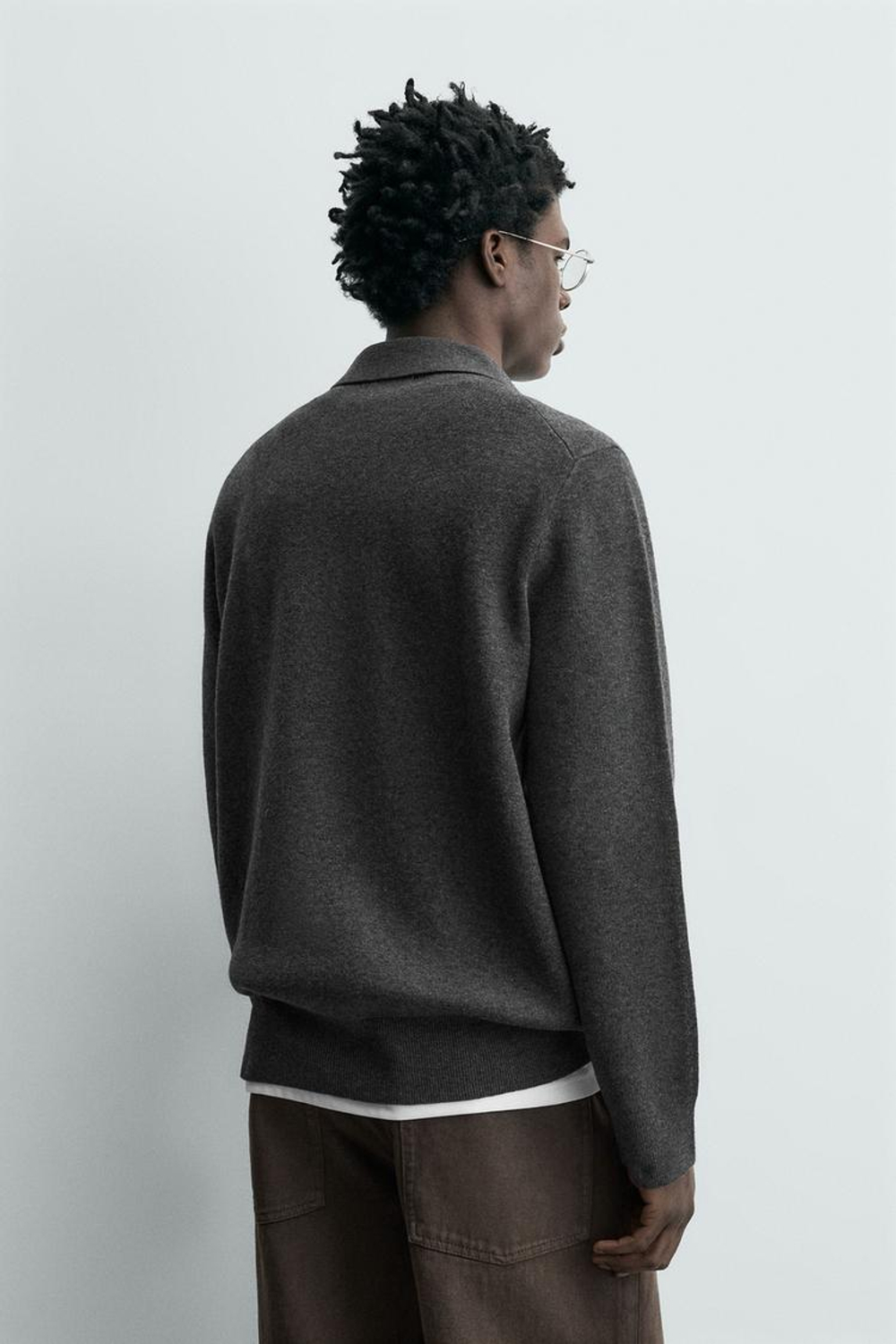 ZARA ТРИКОТАЖНОЕ ПОЛО НА МОЛНИИ, СЕРЫЙ МЕЛАНЖ