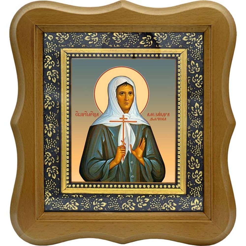 Александра Дьячкова, послушница, преподобномученица. Икона на холсте. В киоте 10 х 12 см.