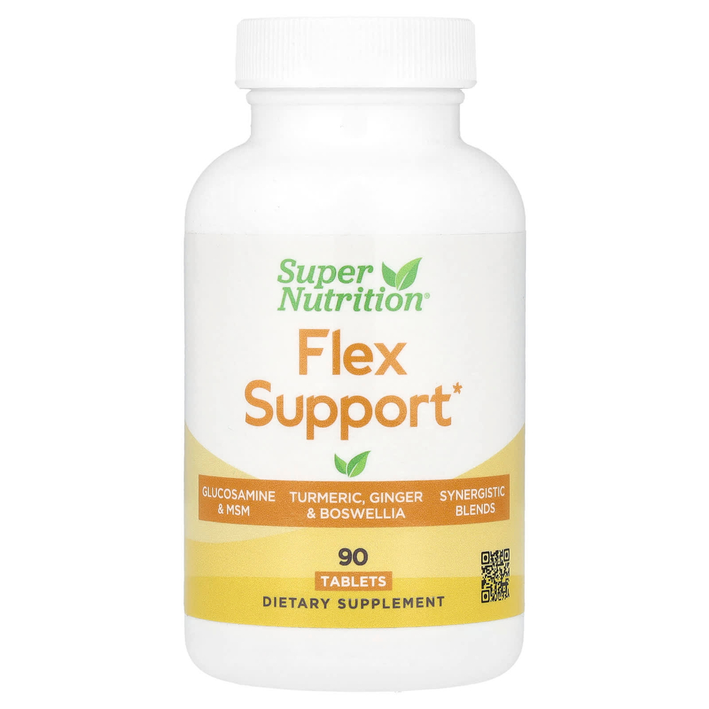 Super Nutrition, Flex Support, добавка для поддержки гибкости, с глюкозамина гидрохлоридом, метилсульфонилметаном, гиалуроновой кислотой, куркумой и босвеллией, 90 таблеток