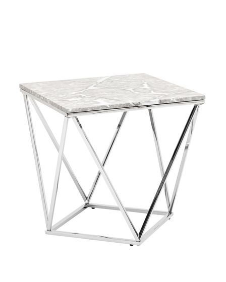 Журнальный столик Avalon 61х61 см, серый мрамор, сталь серебро