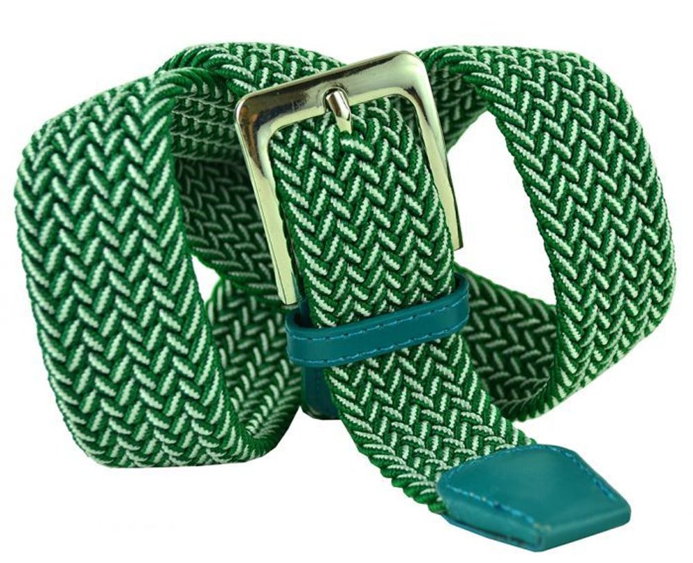Ремень-резинка текстильный эластичный брючный зелёный с белым (металлик) 35 мм 35Rezinka-153