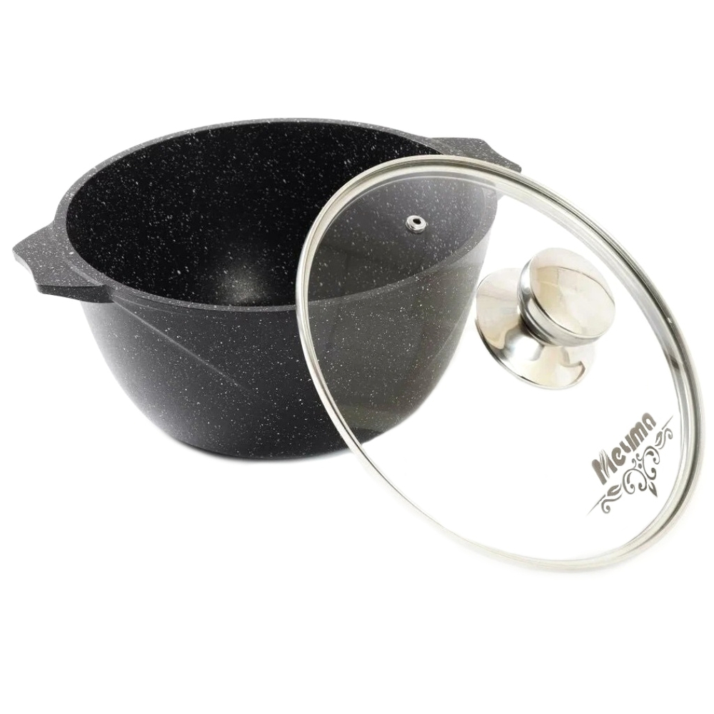 Кастрюля алюм, антиприг, 4 л, с крыш, крыш стекло, Мечта, Гранит black Induction Pro, 44802И, индукц