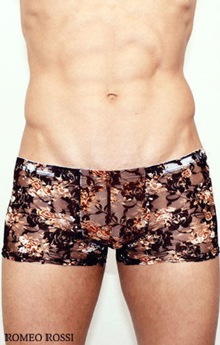 Мужские трусы боксеры черные с бежевыми розами Romeo Rossi Rose Boxer RR00231
