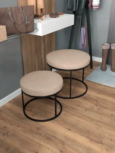 Комплект круглых банкеток - ЧБЕЖ - бежевое на черном