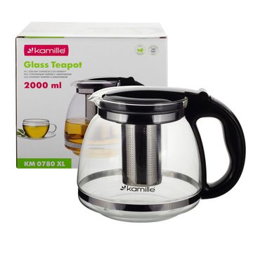Стеклянный заварочный чайник 2000 мл. Kamille KM 0780XL со съемным ситечком