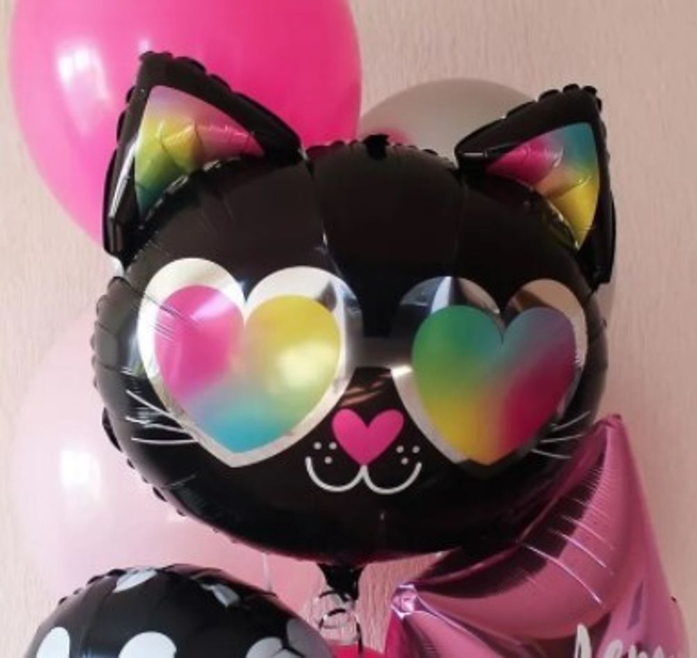 А Шар Фигура Кошечка голова черно-белая,17"/43см * 17"/43см 