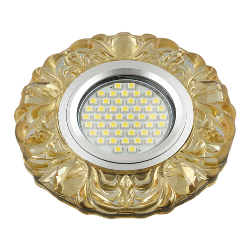 DLS-L136 GU5.3 GLASSY/YELLOW Светильник декоративный встраиваемый, серия Luciole. Без лампы, цоколь GU5.3. Доп. светодиодная подсветка 3Вт.Стекло. Зер