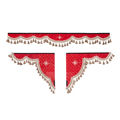 Ламбрекен 1,8м с косынками универсальные стеганые Роза Ветров (экокожа, красный, бежевые кисточки)