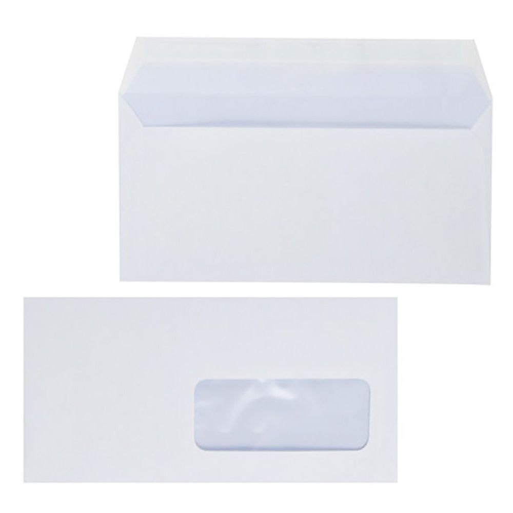Конверт почтовый DL/O (110*220 мм), белый, прямоугольный клапан, окно справа, стрип, Ряжская печатная фабрика Конверт почтовый DL/O (110*220 мм), белый, прямоугольный клапан, окно справа, стрип, Ряжская печатная фабрика