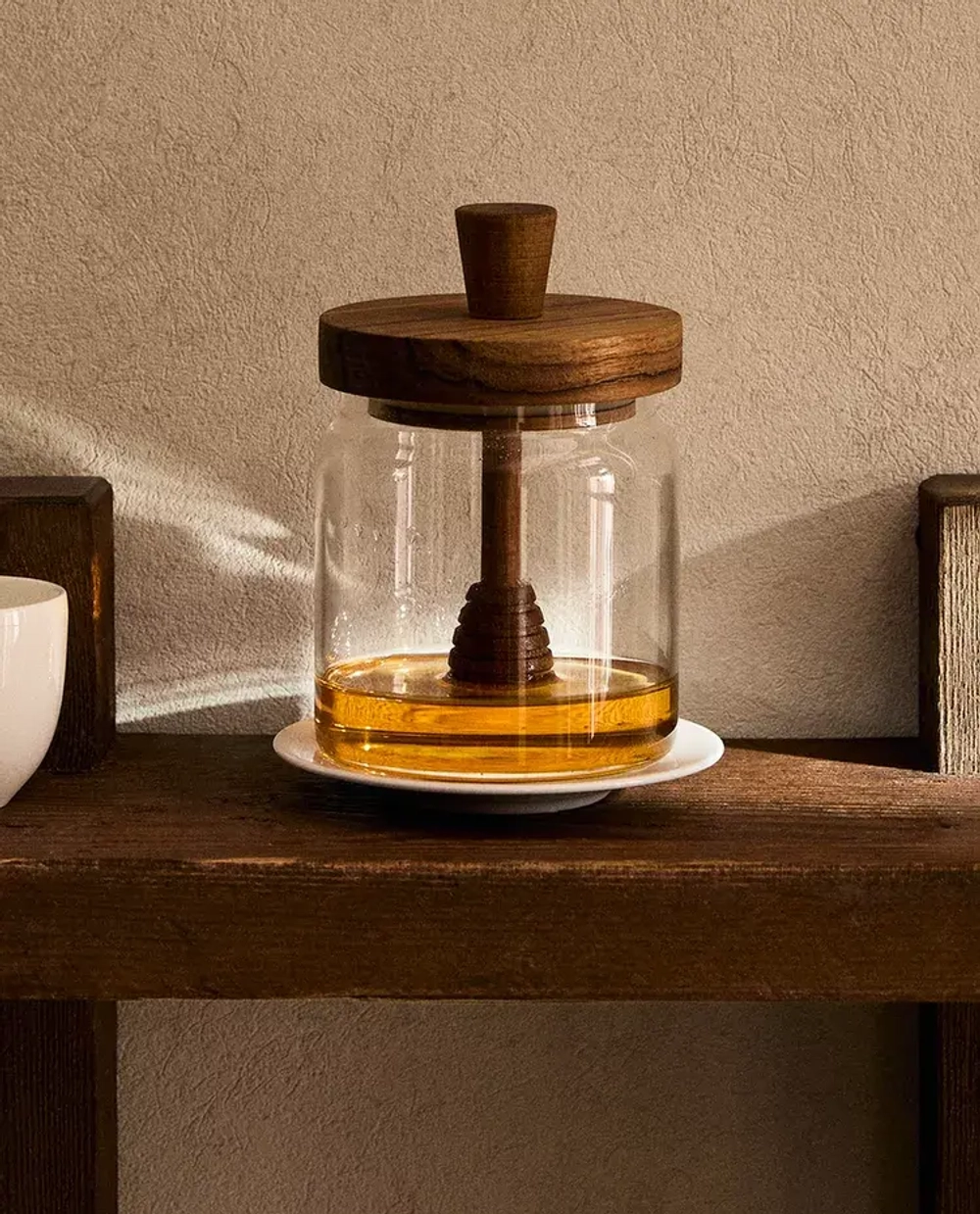 ZARA HOME БАНКА ИЗ ТЕРМОСТОЙКОГО СТЕКЛА И ДЕРЕВА ДЛЯ МЕДА, СВЕТЛО-БЕЖЕВЫЙ