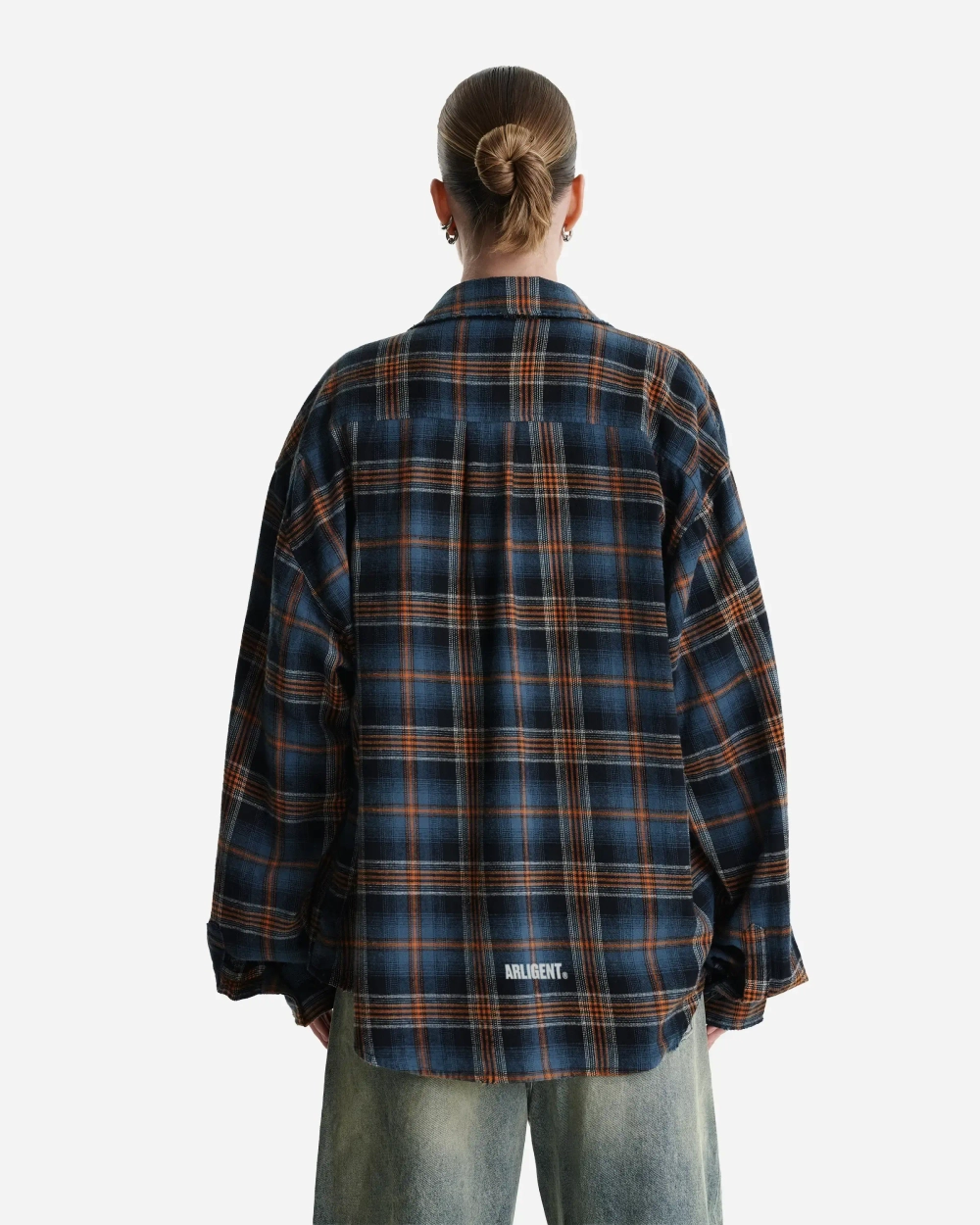 Рубашка в клетку оранжево-синяя