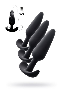 Набор анальных втулок TOYFA POPO Pleasure Eridani, силикон, черный, 3 шт.