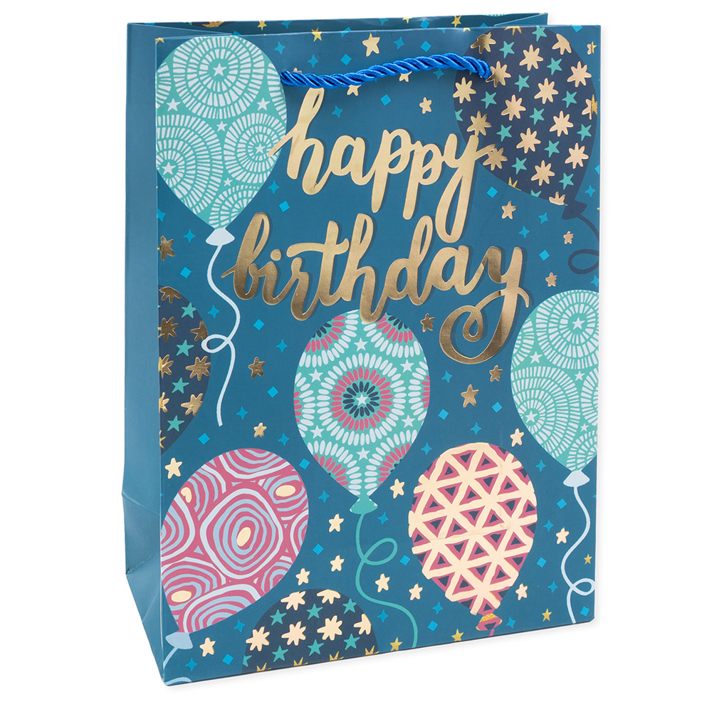 Пакет подарочный, Happy Birthday, Дизайн №2, Металлик, 24*18*8,5 см, 1 шт.