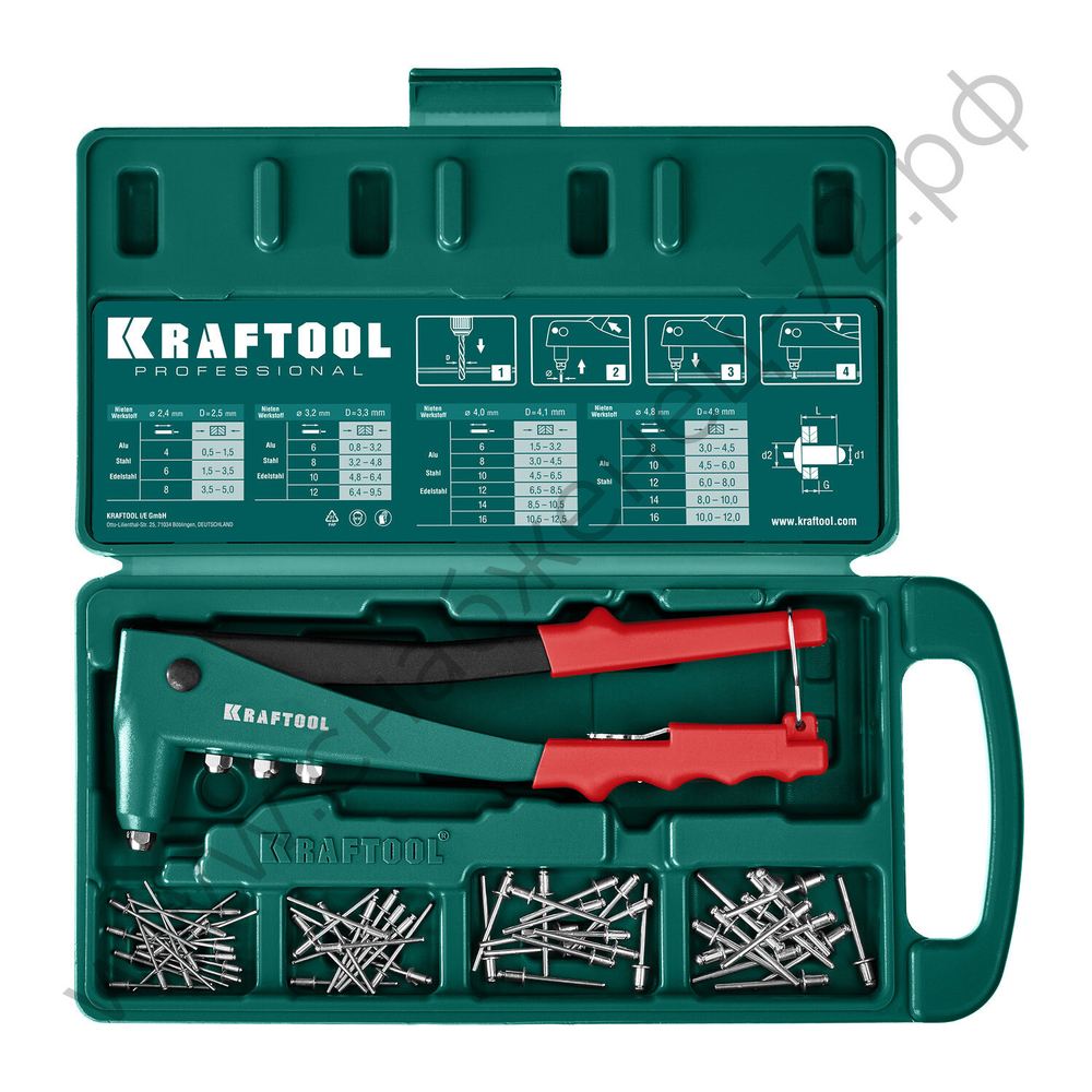 KRAFTOOL X-3 2.4-4.8 мм, литой заклепочник в кейсе (31170-H6_z01)