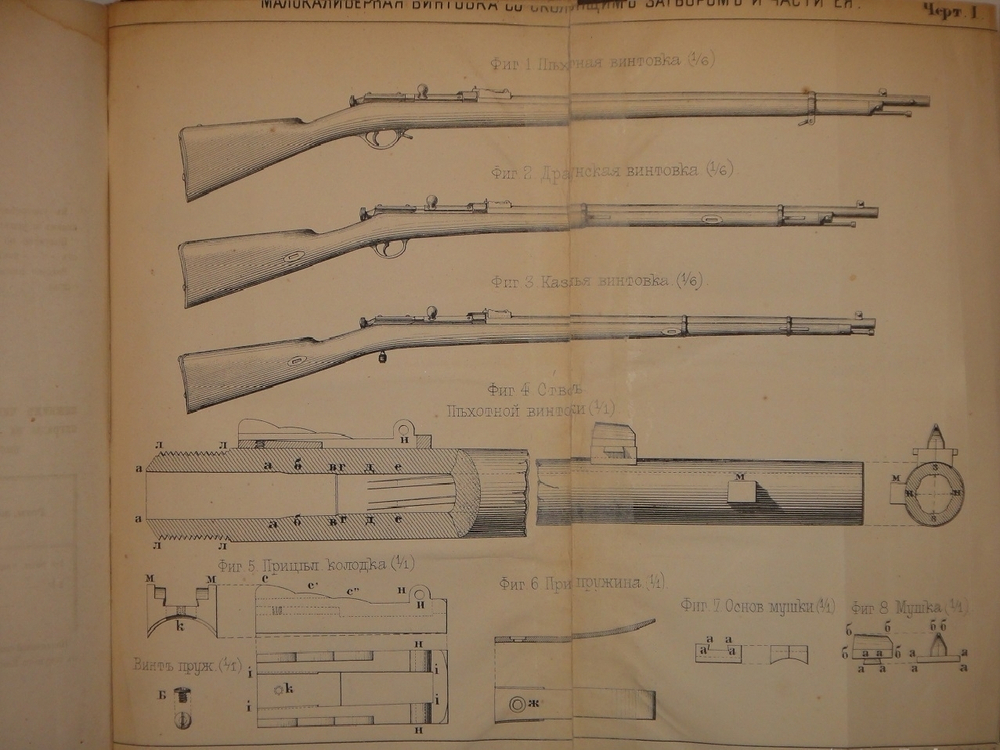 Конволют из 2-х книг по оружию: 1). Револьверы системы Смита-Вессона, состоящие на вооружении русских войск; 2). Систематический сборник постановлений и сведений о малокалиберном скорострельном оружии, состоящем на вооружении русских войск