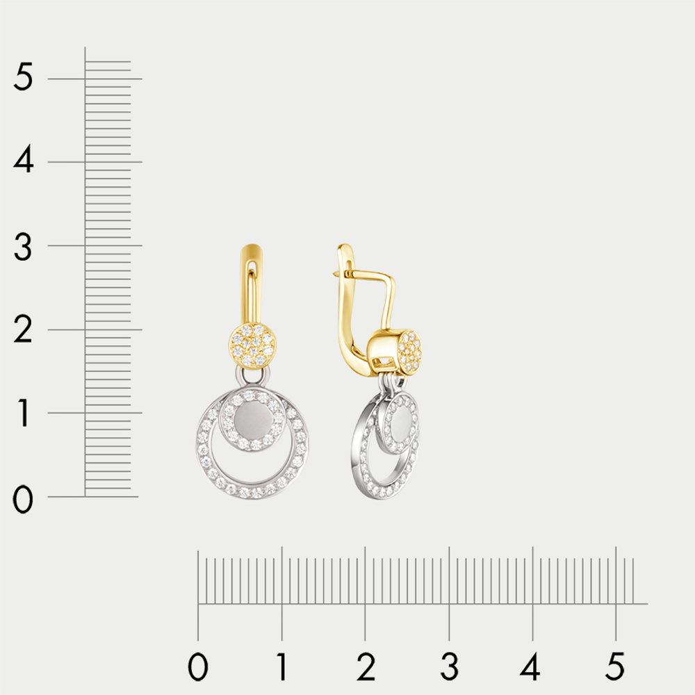 Длинные серьги для женщин с фианитами из комбинированного золота 585 пробы (арт. С373-5501)