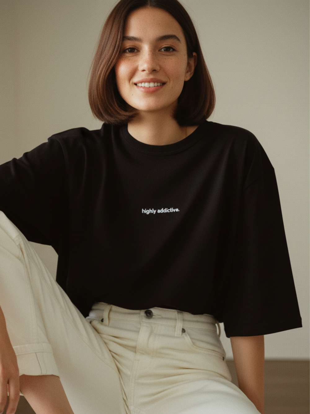 Футболка оверсайз женская черный Hightly addictive