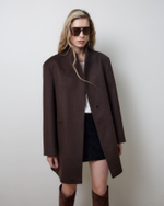 Пальто с асимметричным низом из шерсти и кашемира Диор темный шоколад