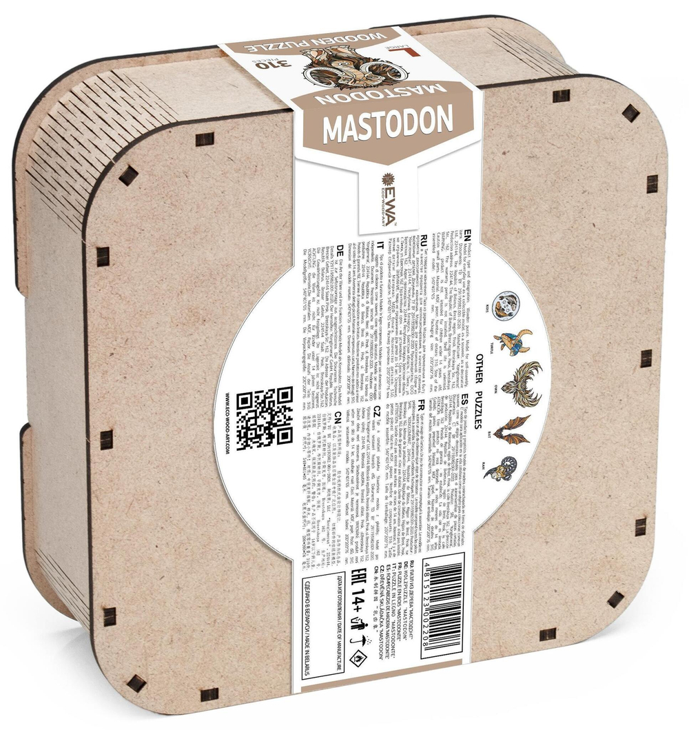 Деревянный, фигурный пазл EWA Мастодон Мамонт L 40x54 см