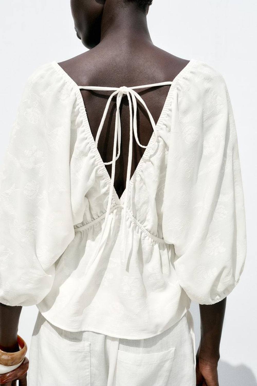 ZARA ЖАККАРДОВЫЙ ТОП, БЕЛЫЙ