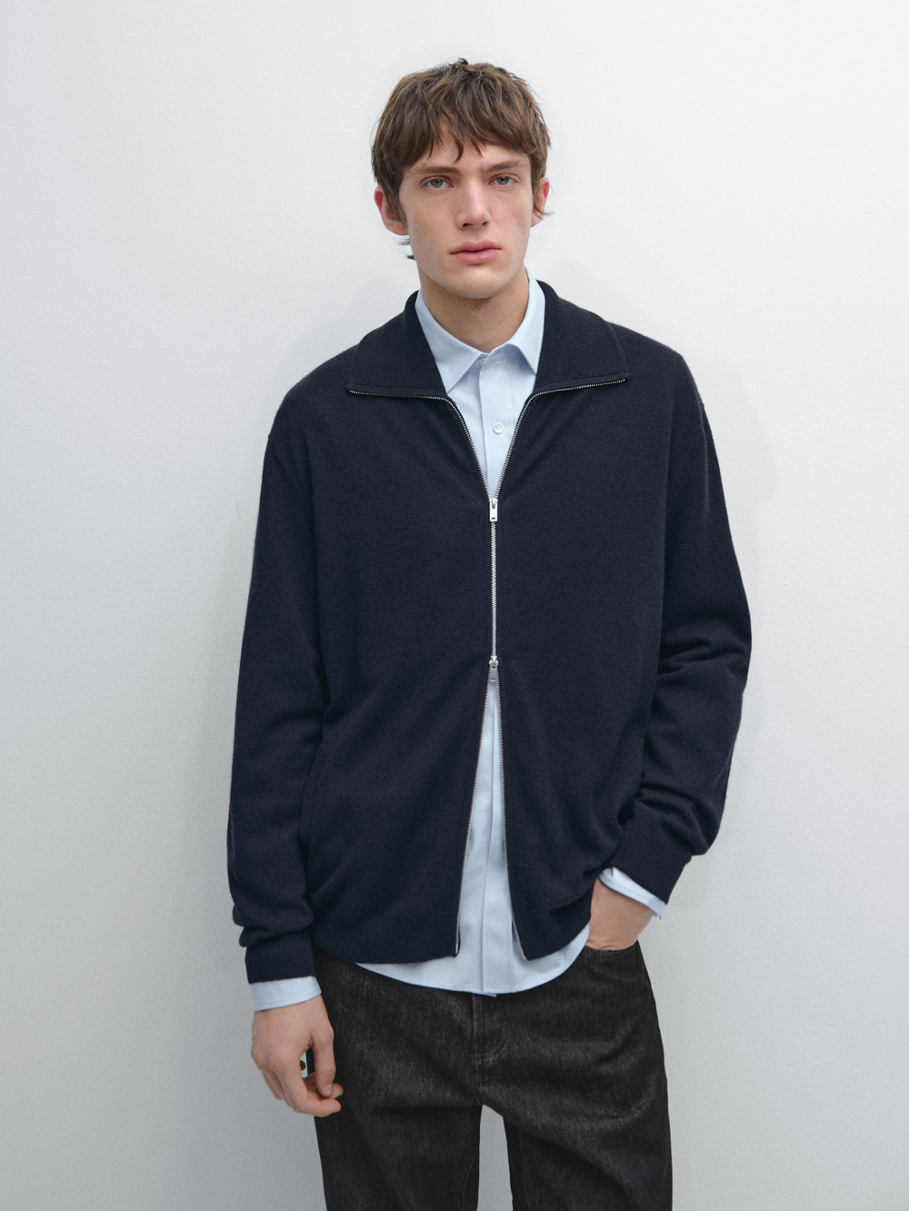 Massimo Dutti Кардиган на молнии, темно-синий