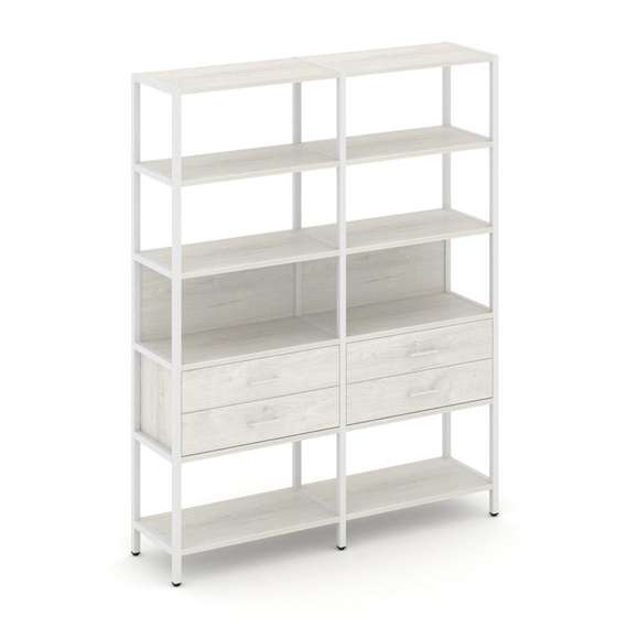 Shelf System Двухсекционный стеллаж пятиярусный с ящиками SN.STM-522 Дуб Наварра/Металл Белый 1590*4