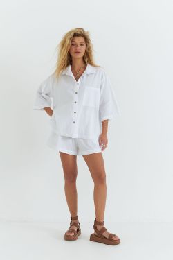 Рубашка с коротким рукавом из вареного хлопка белого цвета