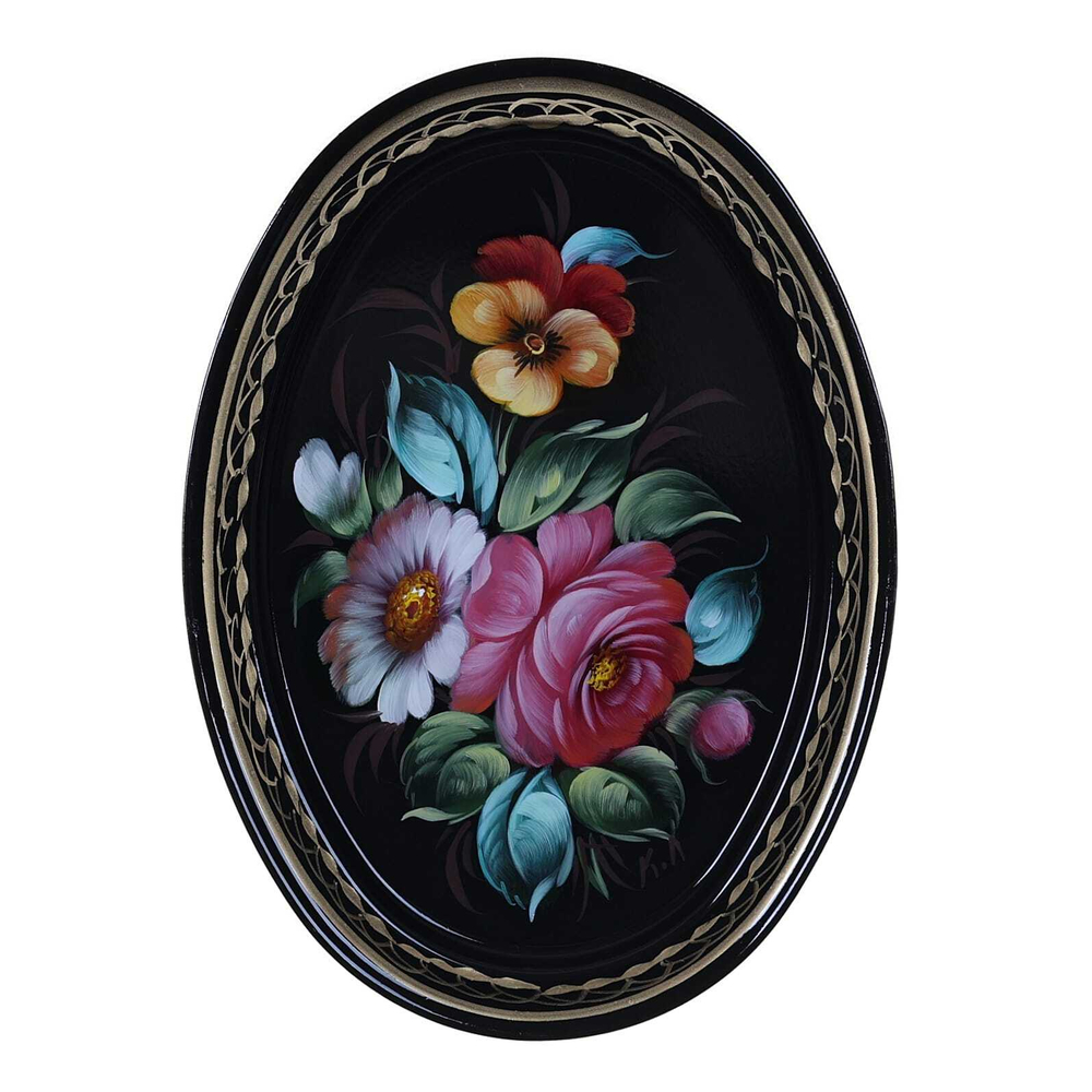 Жостовский поднос декоративный, размер 17х12 см (A2), металлический