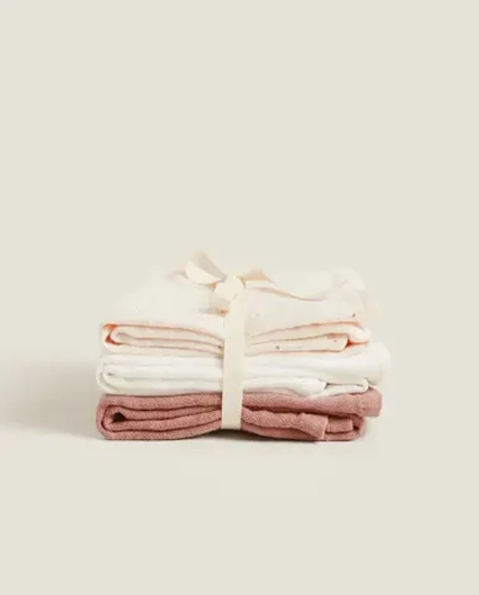 ZARA HOME ДЕТСКОЕ МУСЛИНОВОЕ ПОЛОТЕНЦЕ (НАБОР ИЗ 3 ШТ.), РОЗОВЫЙ